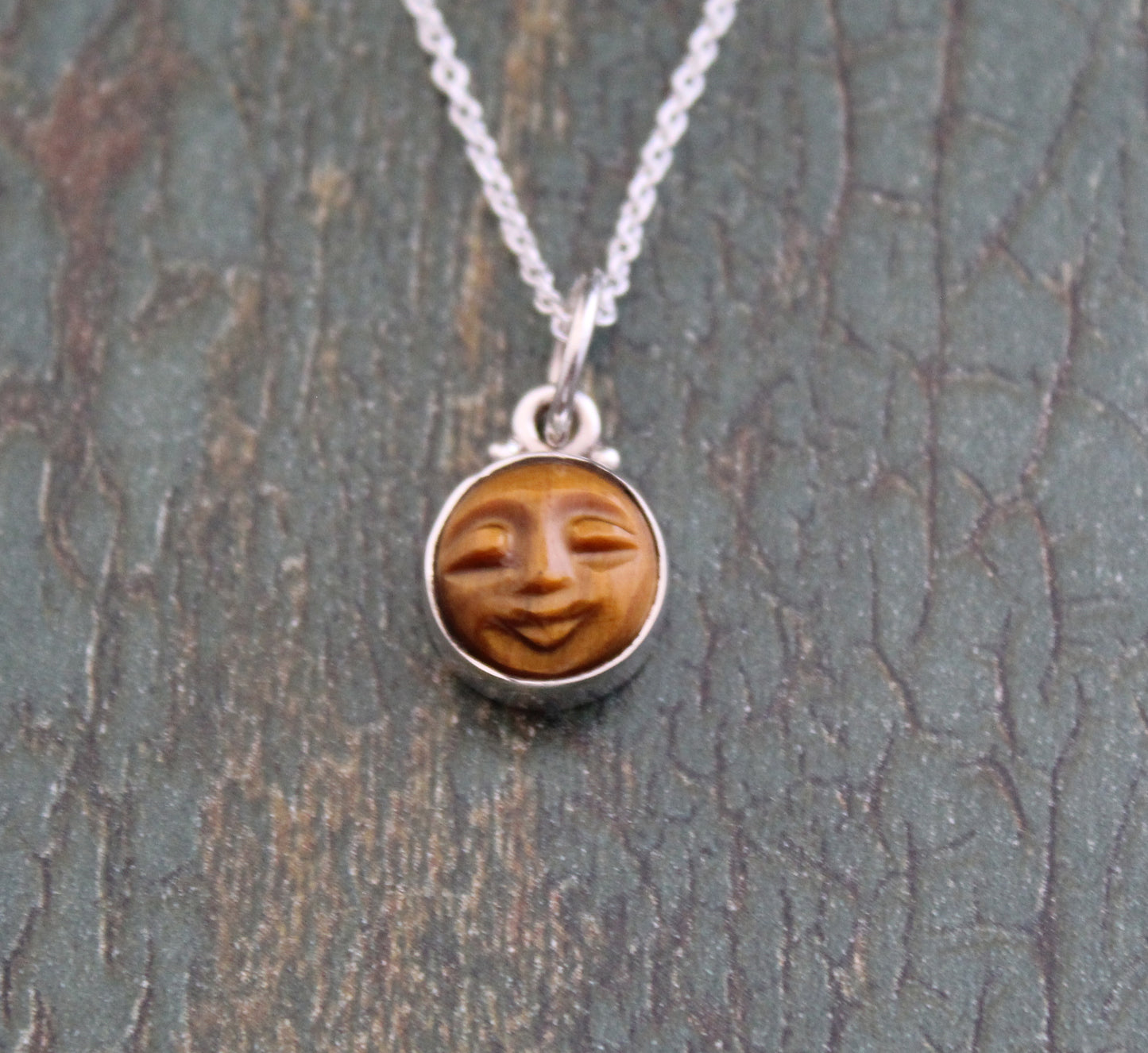 Dainty Tigers Eye Necklace, Moon Necklace