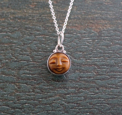 Dainty Tigers Eye Necklace, Moon Necklace