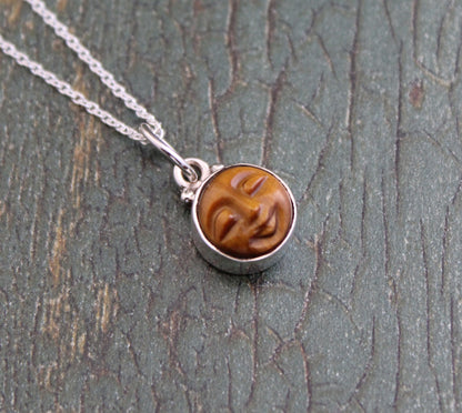 Dainty Tigers Eye Necklace, Moon Necklace