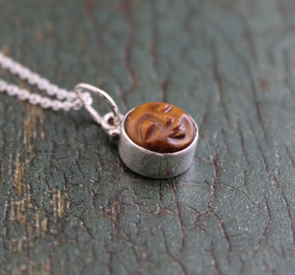 Dainty Tigers Eye Necklace, Moon Necklace