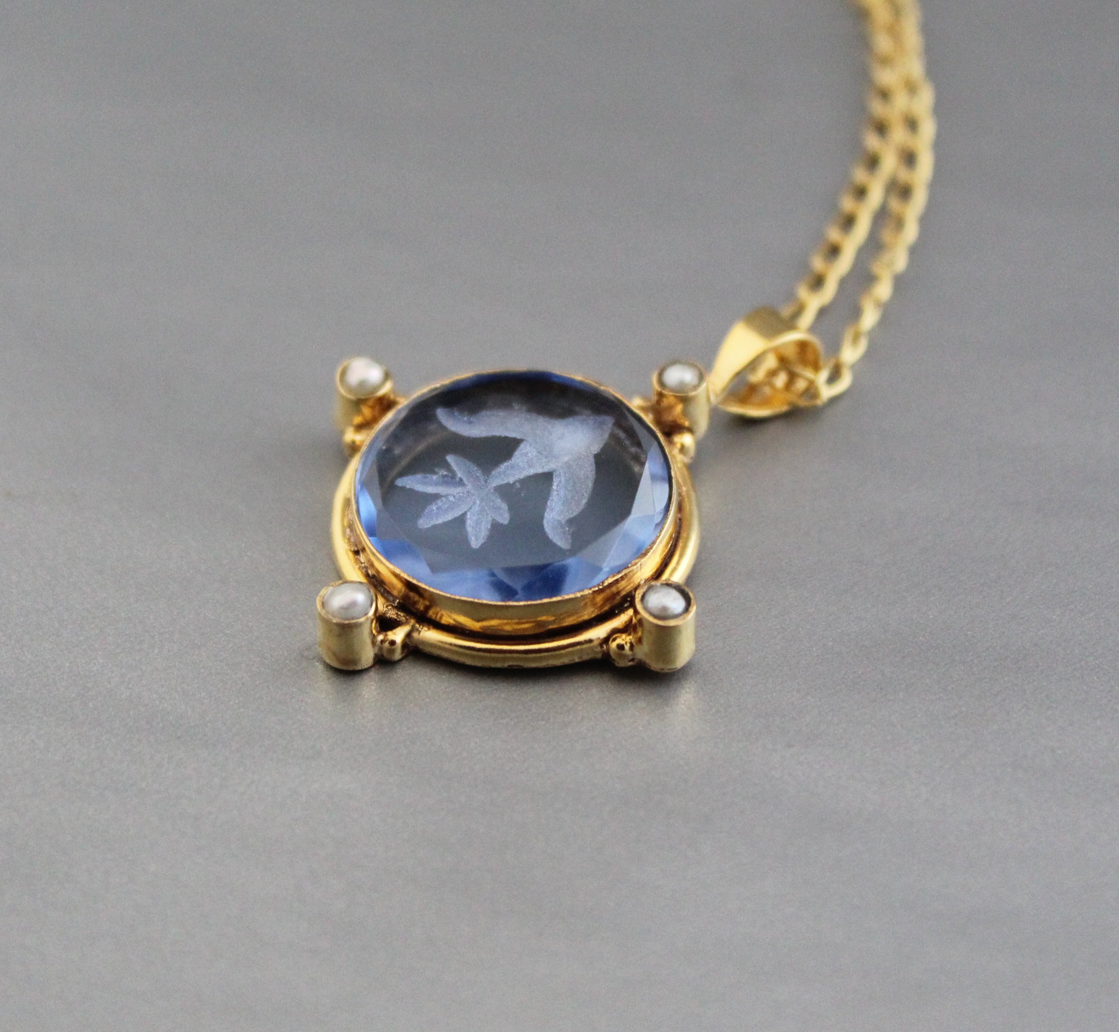 Blue Intaglio Necklace, Victorian Pendant