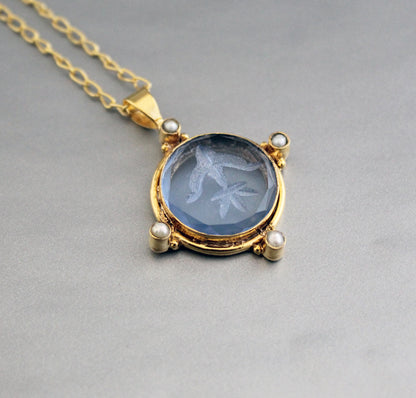 Blue Intaglio Necklace, Victorian Pendant