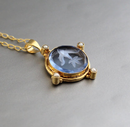 Blue Intaglio Necklace, Victorian Pendant