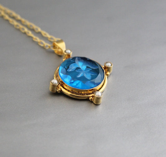 Blue Intaglio Necklace, Victorian Pendant, Unique jewelry