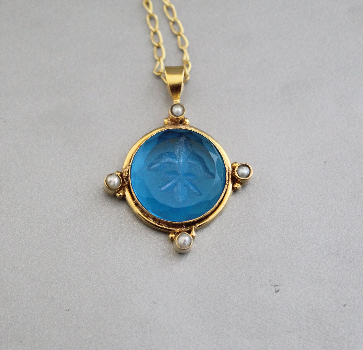 Blue Intaglio Necklace, Victorian Pendant, Unique jewelry