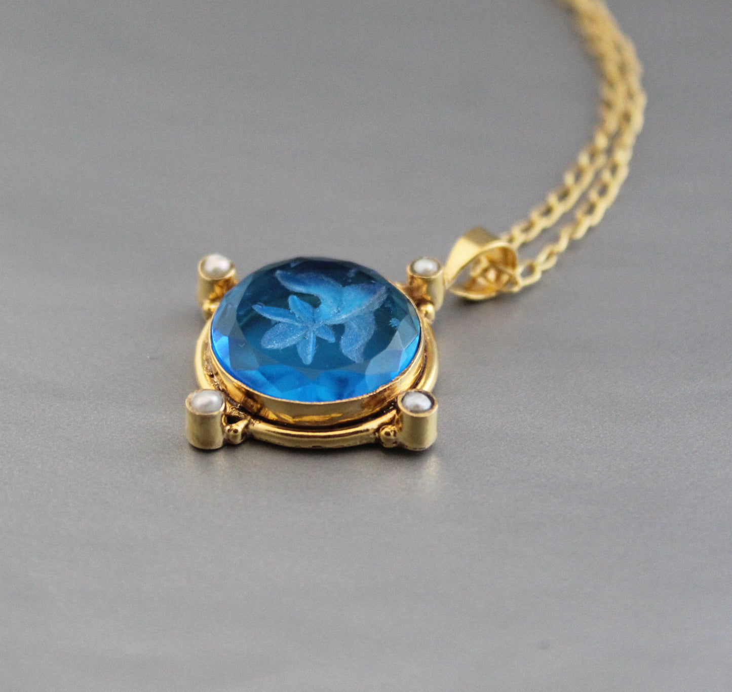 Blue Intaglio Necklace, Victorian Pendant, Unique jewelry