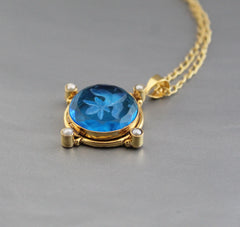 Blue Intaglio Necklace, Victorian Pendant, Unique jewelry