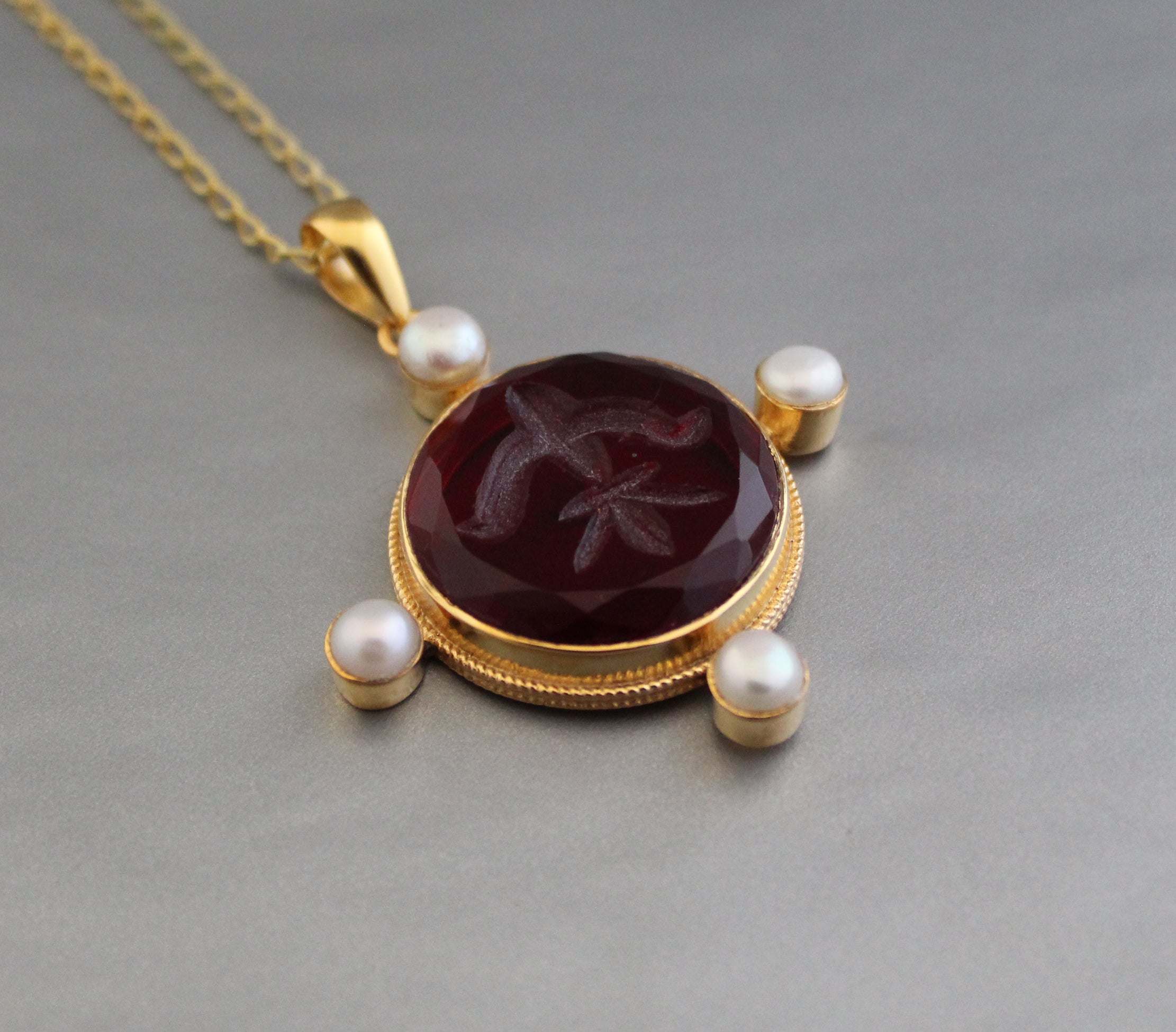 Red Intaglio Necklace, Victorian Pendant, Unique Jewelry