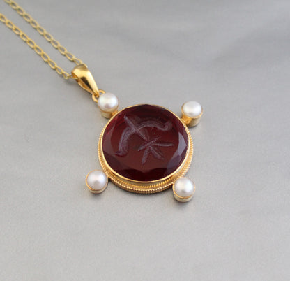 Red Intaglio Necklace, Victorian Pendant, Unique Jewelry