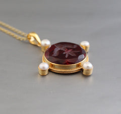 Red Intaglio Necklace, Victorian Pendant, Unique Jewelry