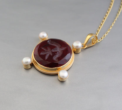 Red Intaglio Necklace, Victorian Pendant, Unique Jewelry