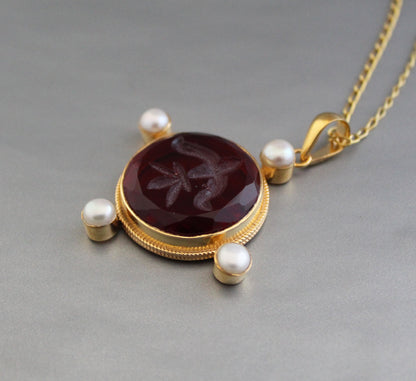 Red Intaglio Necklace, Victorian Pendant, Unique Jewelry