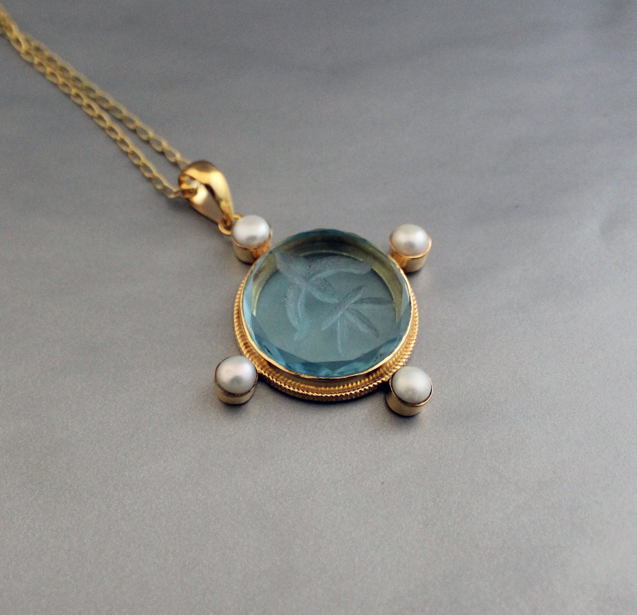 Blue Intaglio Necklace, Victorian Pendant, Unique Jewelry