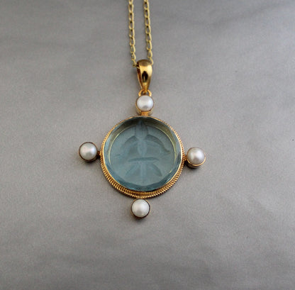 Blue Intaglio Necklace, Victorian Pendant, Unique Jewelry