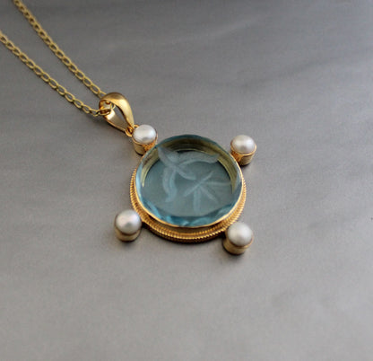 Blue Intaglio Necklace, Victorian Pendant, Unique Jewelry