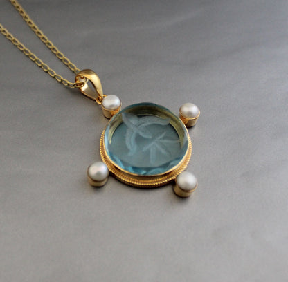 Blue Intaglio Necklace, Victorian Pendant, Unique Jewelry