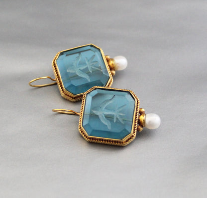 Blue Intaglio Earrings