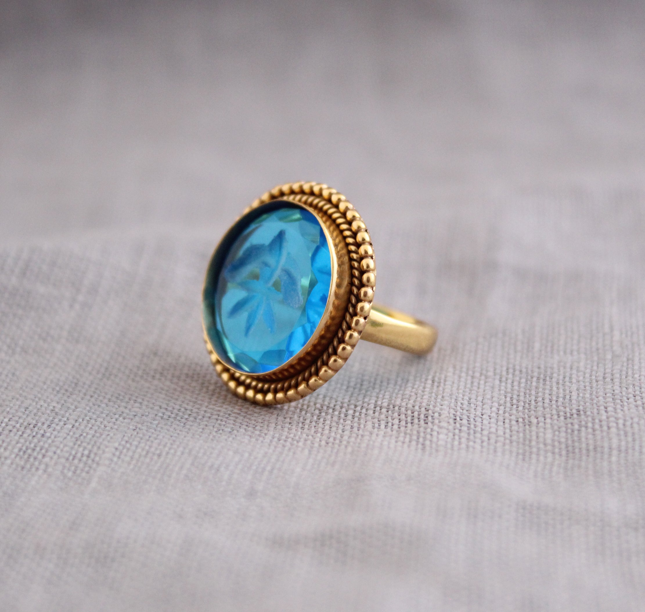 Intaglio Topaz Blue Ring, Blue Gemstone Ring