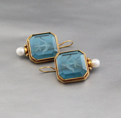 Blue Intaglio Earrings