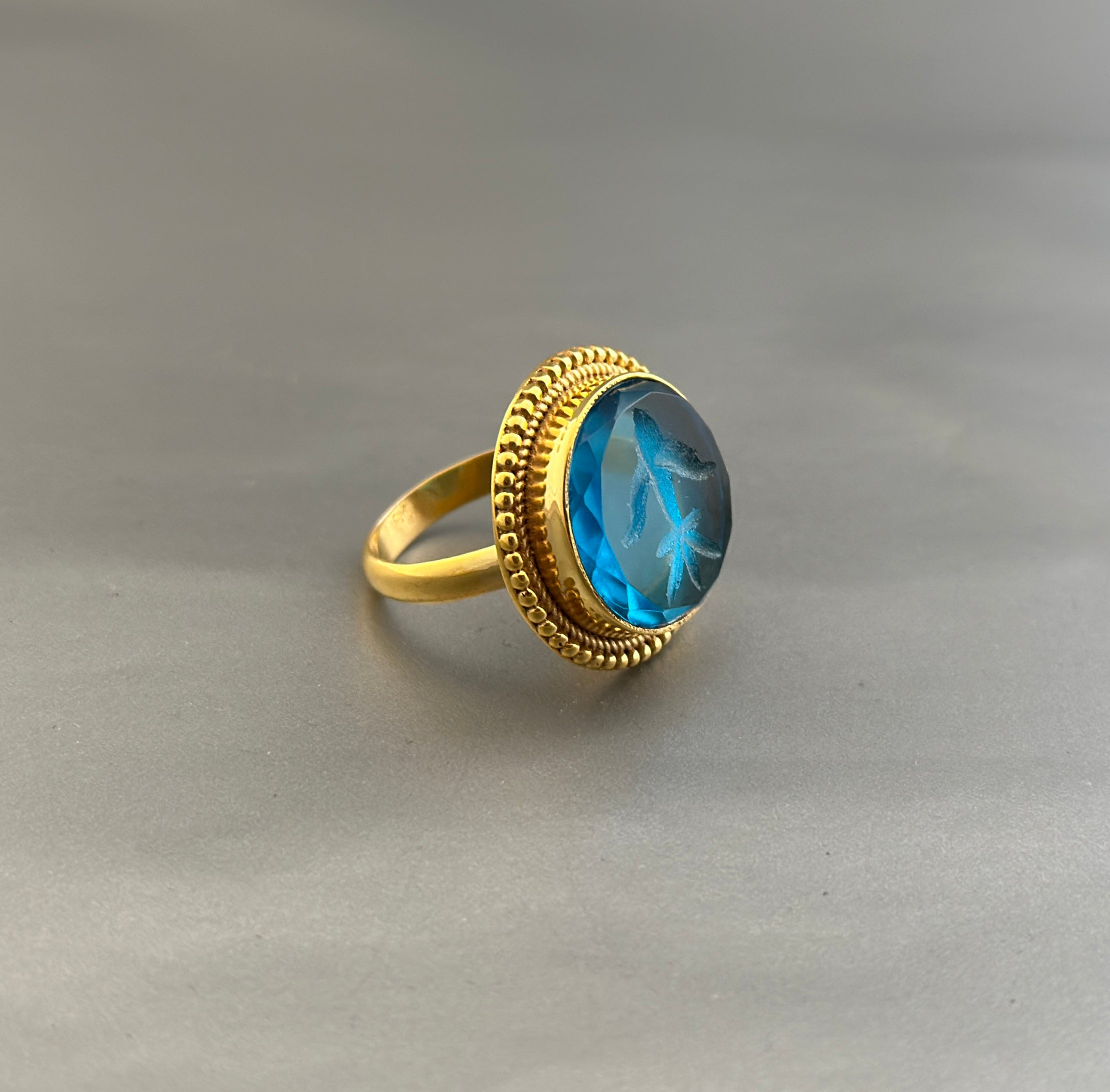 Intaglio Topaz Blue Ring, Blue Gemstone Ring