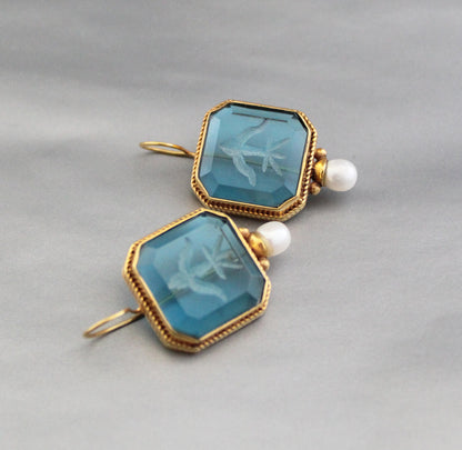 Blue Intaglio Earrings