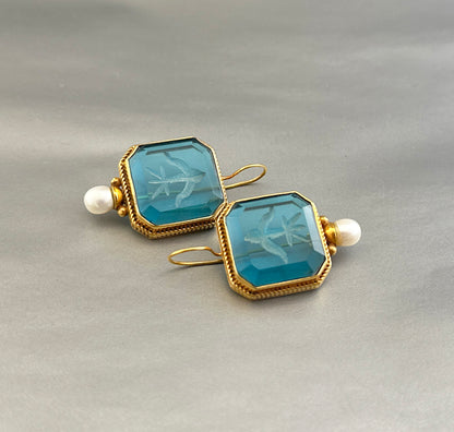 Blue Intaglio Earrings