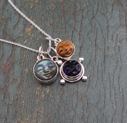 Labradorite Necklace, Amethyst Necklace, Tigers Eye Necklace, Moon Face Necklace