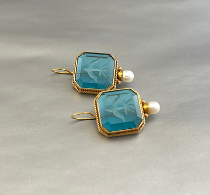 Blue Intaglio Earrings