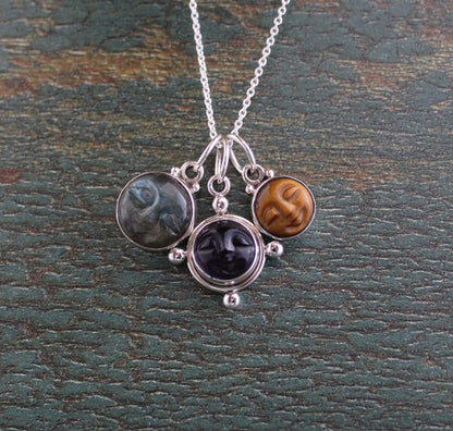 Labradorite Necklace, Amethyst Necklace, Tigers Eye Necklace, Moon Face Necklace