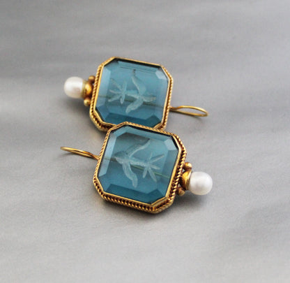 Blue Intaglio Earrings