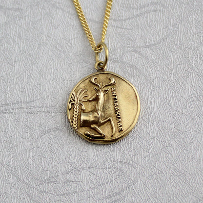 Stag Coin Necklace, Vintage Stag Coin Jewelry