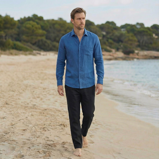 Turquoise Blue Relaxed Fit Linen Shirt