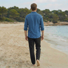 Turquoise Blue Relaxed Fit Linen Shirt