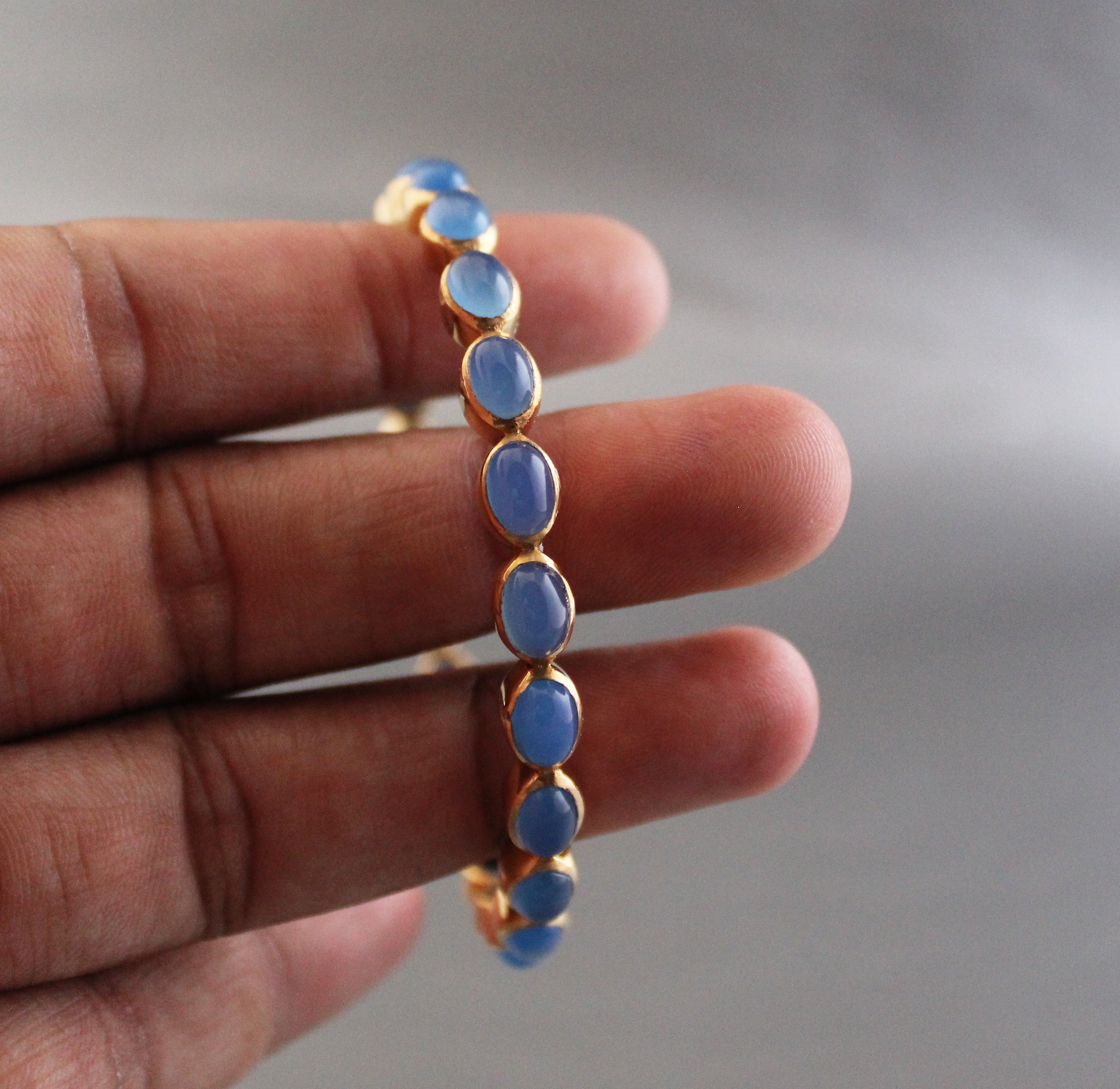 Blue Chalcedony Bangle, Birthstone Bangle