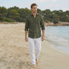 Neutral Green Relaxed Fit Linen Shirt