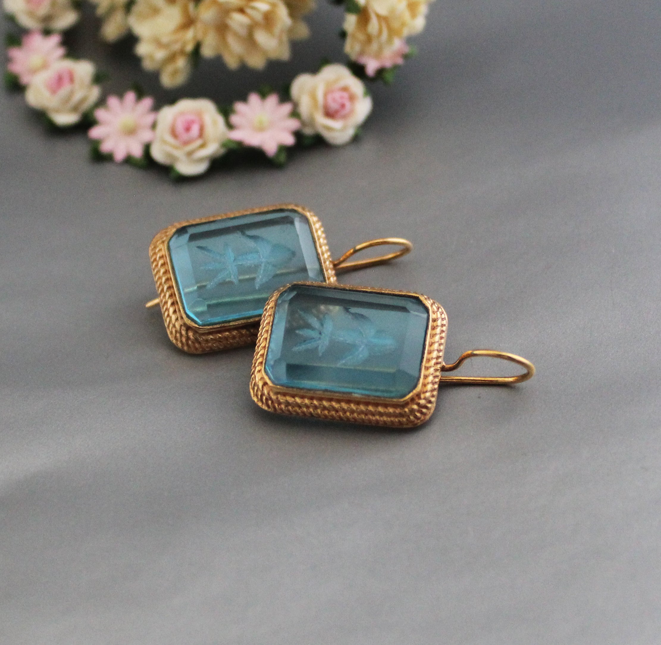 Blue Art deco Intaglio Earrings