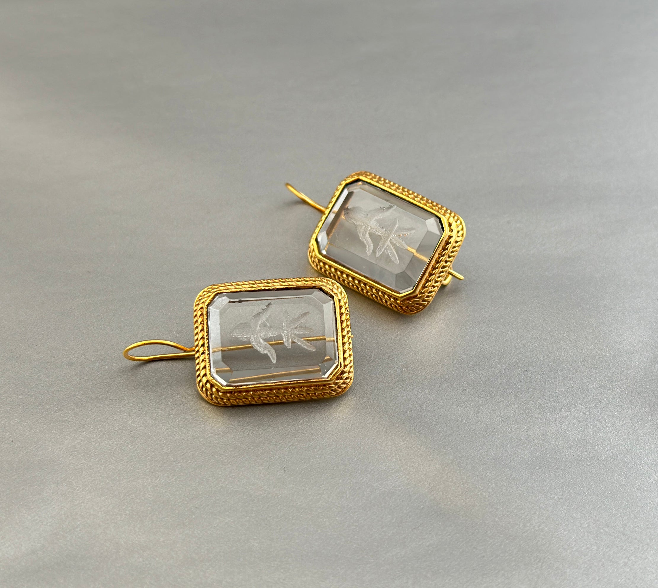 Clear Crystal  Intaglio Victorian Earrings