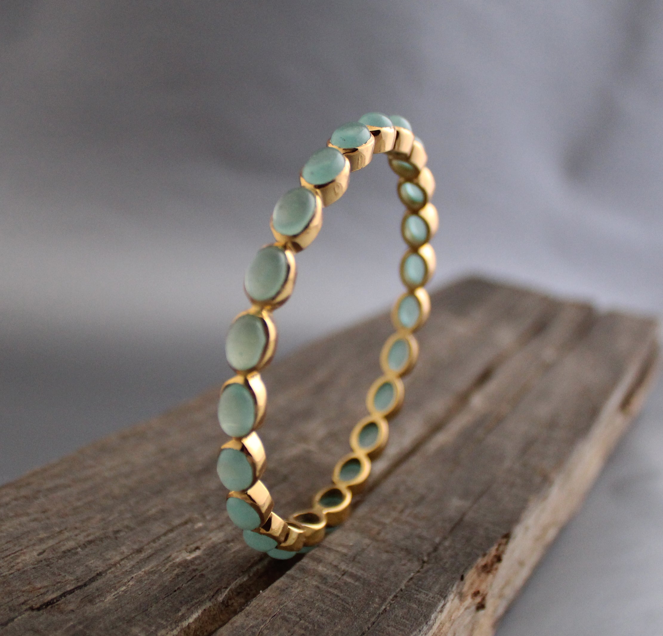 Chalcedony Bangle, Gold Bangle, Handmade Jewelry