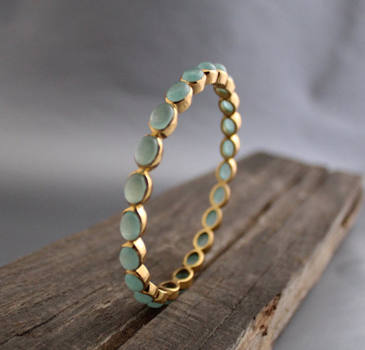 Chalcedony Bangle, Gold Bangle, Handmade Jewelry