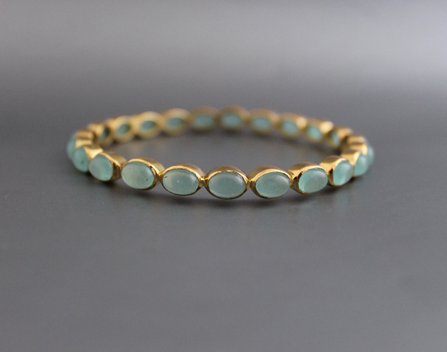 Chalcedony Bangle, Gold Bangle, Handmade Jewelry