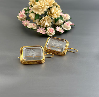 Clear Crystal  Intaglio Victorian Earrings