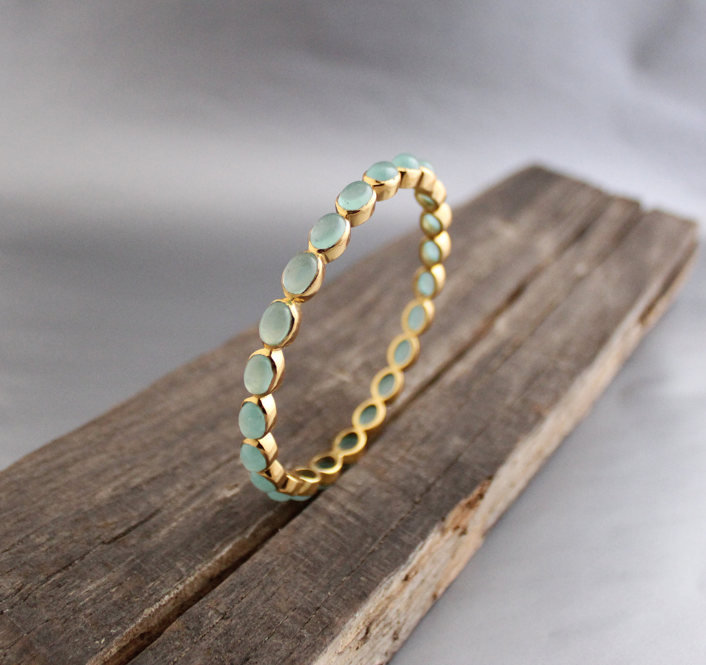 Chalcedony Bangle, Gold Bangle, Handmade Jewelry