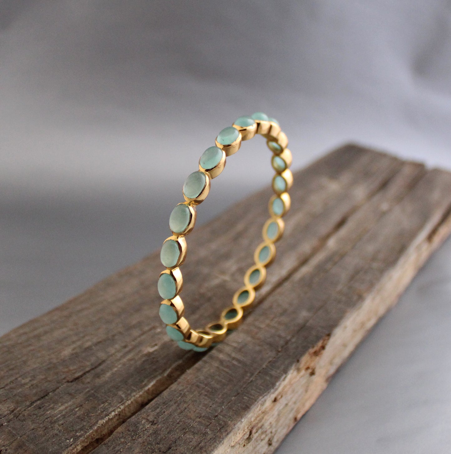 Chalcedony Bangle, Gold Bangle, Handmade Jewelry