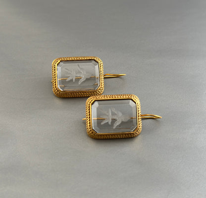 Clear Crystal  Intaglio Victorian Earrings