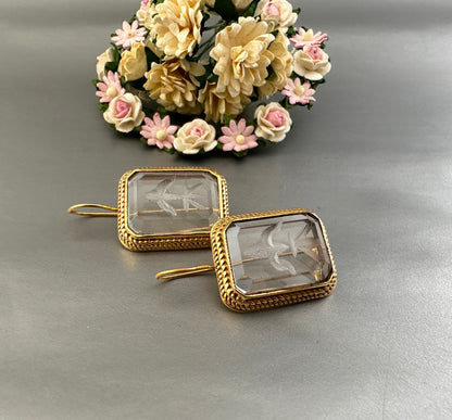 Clear Crystal  Intaglio Victorian Earrings