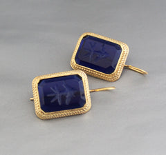 Dark Blue Dainty Intaglio Earrings