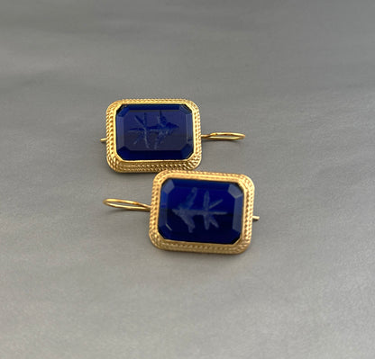 Dark Blue Dainty Intaglio Earrings