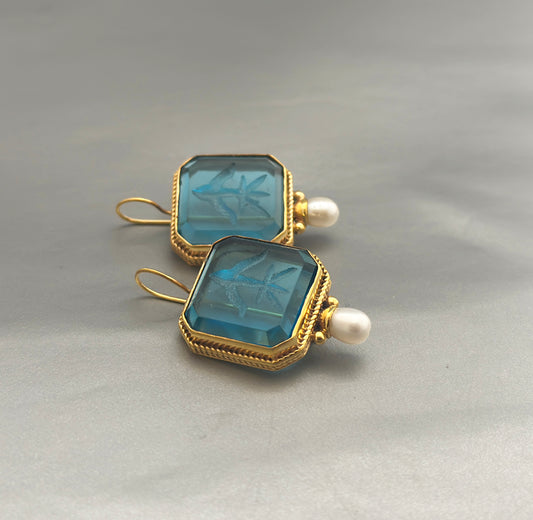 Blue Crystal Intaglio Earrings