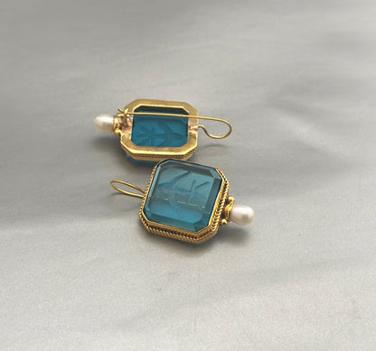 Blue Crystal Intaglio Earrings