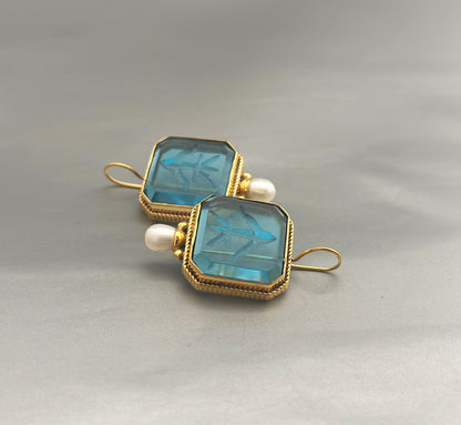 Blue Crystal Intaglio Earrings